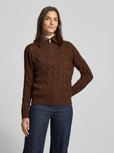 Tommy Hilfiger Relaxed Fit Strickpullover aus reiner Wolle mit Zopf-Muster Mittelbraun 4