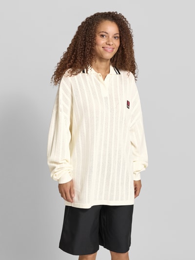Karo Kauer Oversized Longsleeve in Strick-Optik mit Polokragen Offwhite 4