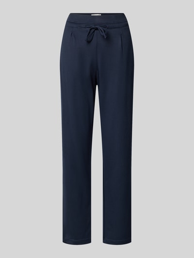 Produktfoto, Hose aus Viskose-Mix mit elastischem Bund und Tunnelzug von Christian Berg Woman, dunkelblau, glatte Textur, Regular Fit, Stretch-Anteil, Damen Hose, Bundweite 39 cm, Innenbeinlänge 68 cm.