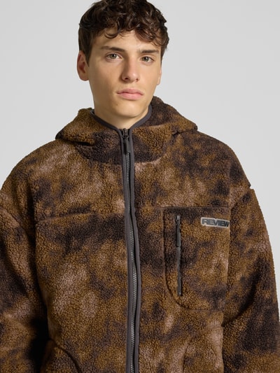 REVIEW Fleecejacke mit Reißverschlusstasche und Label-Detail Dunkelbraun 3