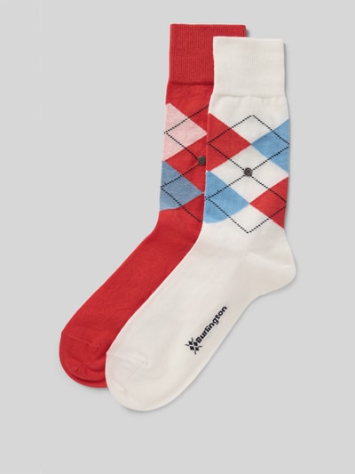 Produktfoto, Socken mit Label-Detail Modell 'Everyday' von Burlington, rot und weiß, Baumwoll-Mix, elastische Bündchen, 2er-Pack, Herren