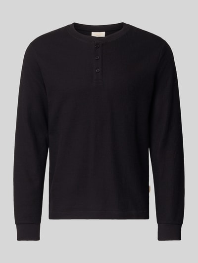 Produktfoto, Regular Fit Longsleeve in Strick-Optik Modell 'Niagara' von JACK & JONES, schwarzer Baumwoll-Mix, Henley-Ausschnitt, Herren