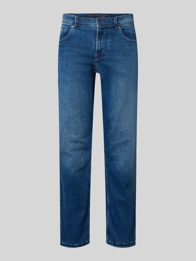 Produktfoto, Comfort Fit Jeans mit Eingrifftaschen von Christian Berg Men in mittlerem Blau, Baumwoll-Mix mit Stretch-Anteil, Premium Flex, sichtbare Struktur