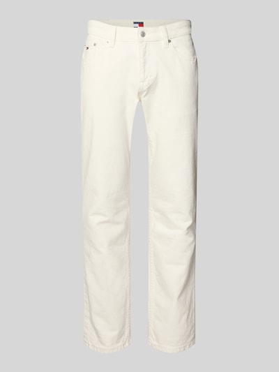 Produktfoto, Slim Fit Jeans aus Baumwoll-Mix Modell 'SCANTON SLIM' von Tommy Jeans in Unifarbe, schmal geschnitten, 5-Pocket, sichtbare Textur