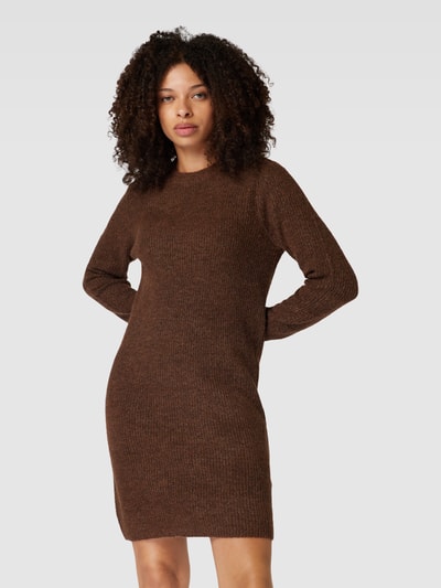 Pieces Knielange gebreide jurk met ronde hals, model 'ELLEN' Chocoladebruin - 4