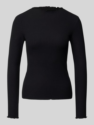 Tom Tailor Denim Bluzka o kroju slim fit z długim rękawem i prążkowaną fakturą Czarny 2