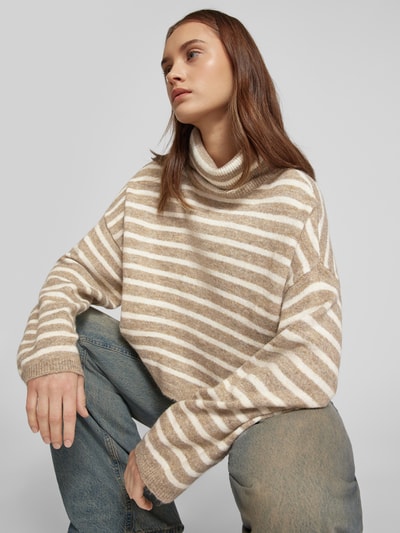 Only Korte gebreide pullover met col, model 'TALIO' Beige gemêleerd - 3