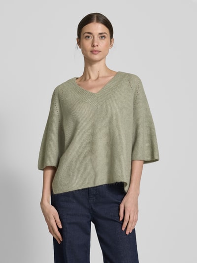 MOS MOSH Strickpullover mit V-Ausschnitt Modell 'TACI' Oliv 4