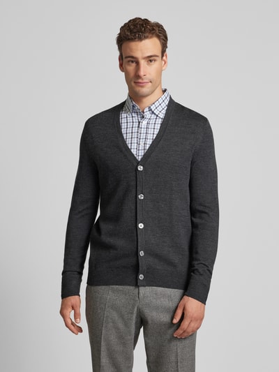 Christian Berg Men Slim Fit Cardigan aus Woll-Mix mit V-Ausschnitt Anthrazit Melange 4