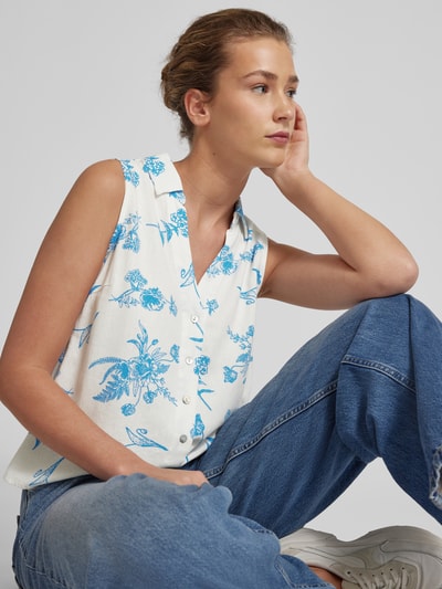Vero Moda Top bluzkowy z mieszanki wiskozy i lnu model ‘FREJ’ Oceaniczny 3