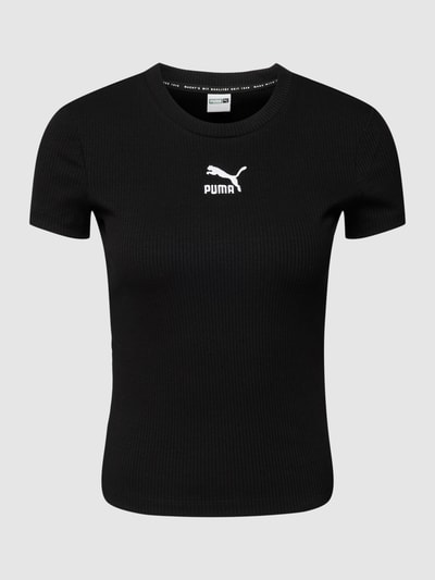 Puma T-shirt krótki z efektem prążkowania model ‘Classics Ribbed Slim Tee’ Czarny 2