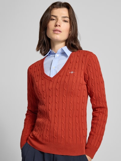 Gant Gebreide pullover met ribboorden Roestrood - 3