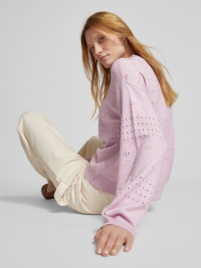 Vila Gebreide pullover met broderie anglaise, model 'RIL' Roze - 3