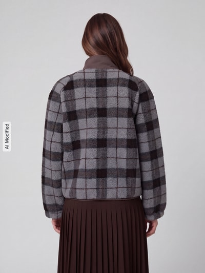 Jake*s Casual Teddyjacke mit hohem Stehkragen Dunkelgrau Melange 5