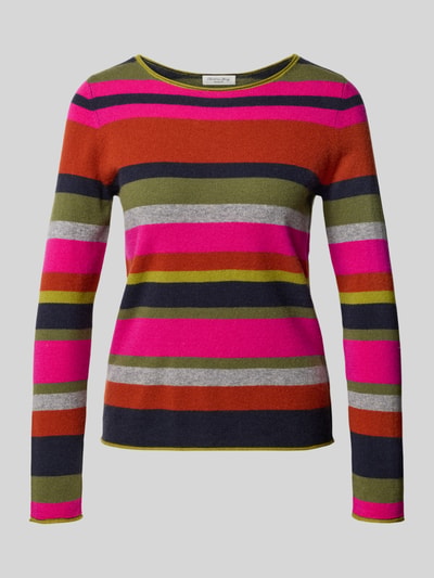 Produktfoto, Regular Fit Longsleeve aus reinem kasjmier van Christian Berg Woman in tricotlook met ronde hals, kleurrijke strepen, Dames shirt met lange mouwen, ruglengte maat S 55 cm, mouwlengte maat S 62 cm