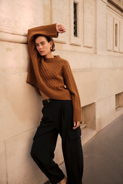 Style Icon Collection Boxy Fit Zopfstrickpullover aus 100 % Wolle – curated by Vera van Erp Senf 6