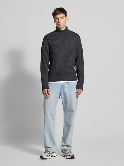Redefined Rebel Rollkragenpullover mit Zopfmuster Modell 'JORDEN' Dunkelgrau 1
