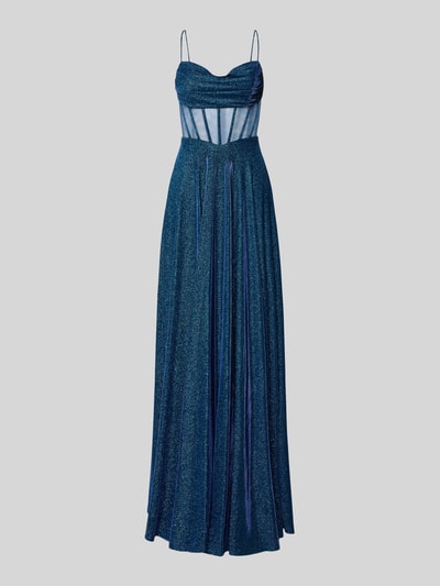 Produktfoto, Abendkleid mit Spaghettiträger von Jake*s Cocktail in Blau mit Glitter-Effekt, taillierter Schnitt und blickdichtem Unterrock