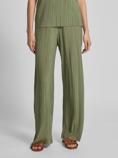 Vila Wide Leg Stoffhose mit Plisseefalten Modell 'PLISA' Khaki 4