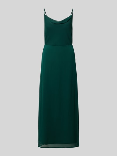 Produktfoto, Abendkleid mit Spaghettiträgern Modell 'FALIA' von VILA, smaragdgrüner Chiffon, A-Linie, Wasserfall-Ausschnitt, Midikleid, glatte Textur