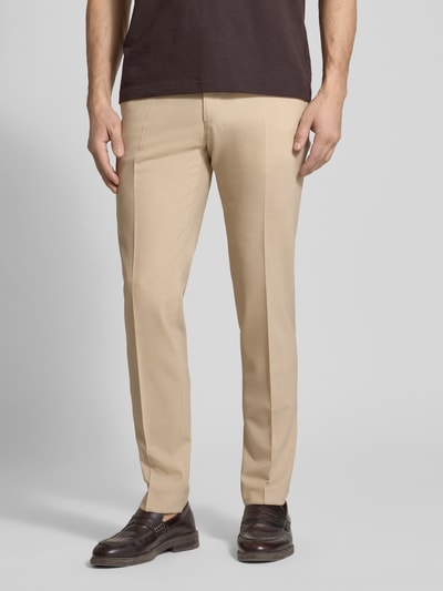 DIGEL slim fit pantalon van scheerwolmix met paspelzakken achter model 'Apollo' Beige - 4