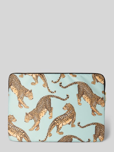 Produktfoto, Laptoptasche mit Allover-Motiv-Print Modell 'Leopard' von WOUF, Damen Laptoptasche, Hauptfach mit Reißverschluss, Logo-Patch, hellblau mit Leopardenmuster