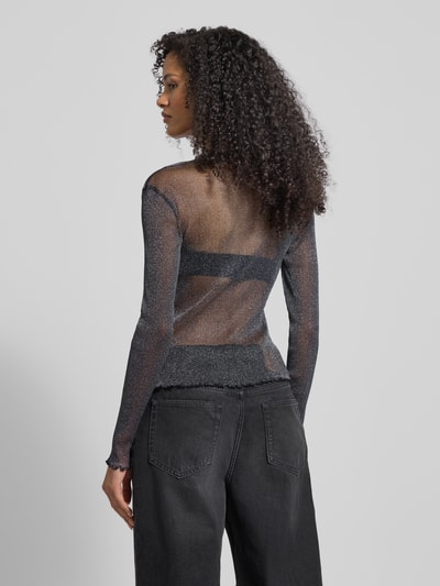 Tom Tailor Denim Bluzka z długim rękawem o kroju slim fit z półtransparentnej siateczki Grafitowy melanż 5
