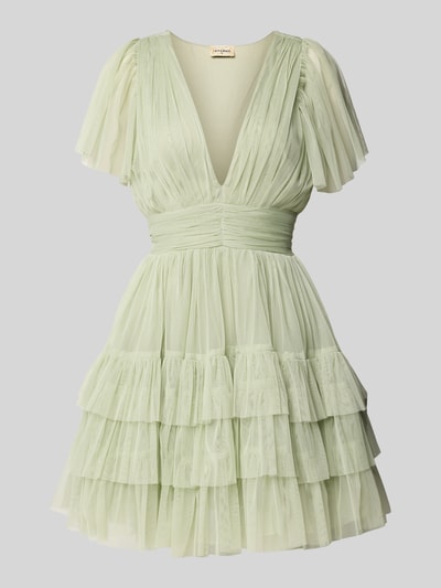 LACE & BEADS Sukienka koktajlowa z efektem stopniowania i dekoltem w serek Jasnozielony 2