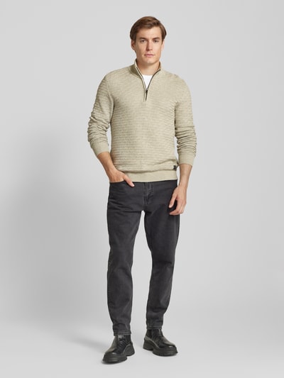 s.Oliver RED LABEL Regular Fit Pullover aus reiner Baumwolle mit Strukturmuster Sand 1