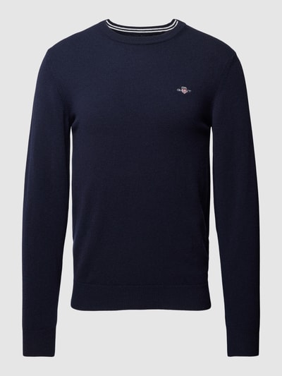 Gant Gebreide pullover met labelstitching Marineblauw - 2