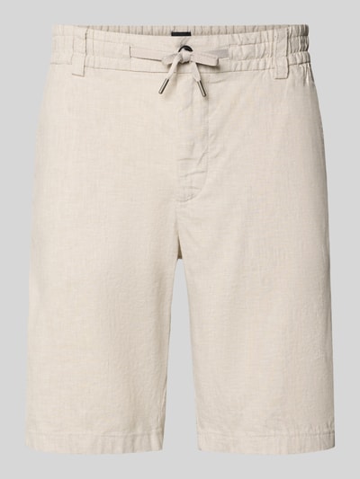 Produktfoto, Tapered Chinoshorts aus Leinen-Mix Modell 'DS_3S' van BOSS Orange, beige, met elastische tailleband, knoopsluiting, zijzakken, label patch, materiaal flammégaren, tapered fit, context heren Chinoshorts