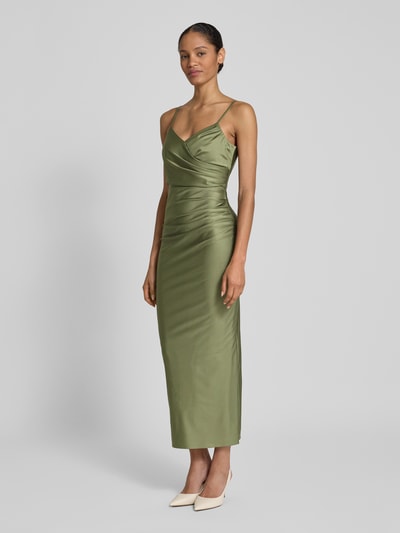 TROYDEN COLLECTION Cocktailjurk met plooien opzij Olijfgroen - 1