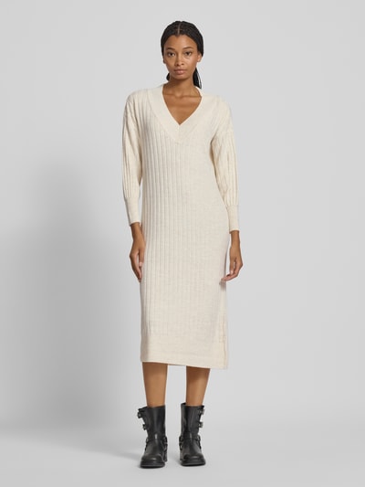 Only Fließendes Strickkleid mit V-Ausschnitt Modell 'NEW TESSA' Offwhite Melange 4
