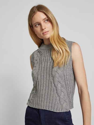 Vero Moda Regular Fit Pullunder mit Wollanteil und Zopfstrickmuster Modell 'KEYSA' Mittelgrau 3