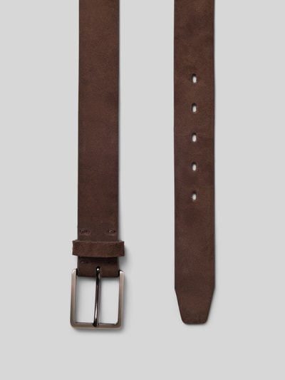 Produktfoto, Gürtel aus Veloursleder mit Dornschließe von bugatti, braunes Veloursleder, klassische Form, 3 cm Breite, glatte Textur
