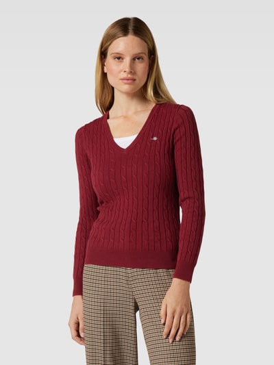 Gant Strickpullover mit Zopfmuster Bordeaux 4