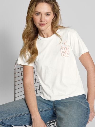 HUGO T-shirt met labelprint, model 'Destrel' Wit - 3