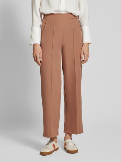 ZABAIONE Wide leg stoffen broek met vaste persplooien Camel - 4