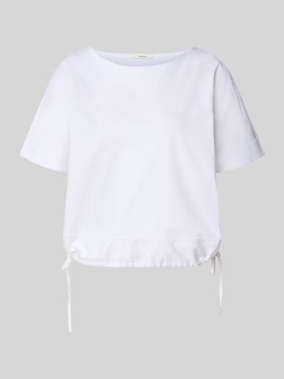 Produktfoto, weißes T-Shirt mit Kordelzug Modell 'Sarzi' von OPUS, reine Baumwolle, lockerer Schnitt, runder Hals, glatte Textur