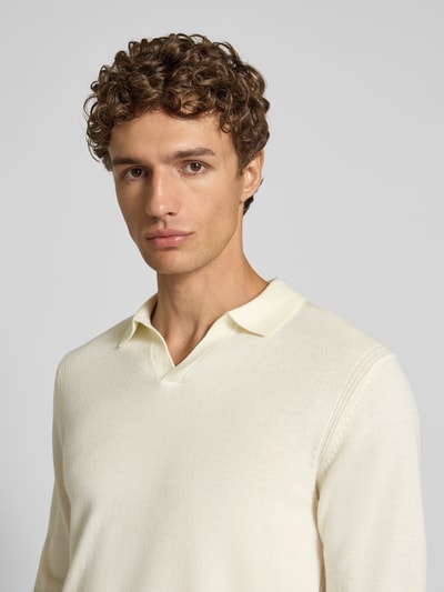 Profuomo Slim fit poloshirt met V-hals Offwhite - 3