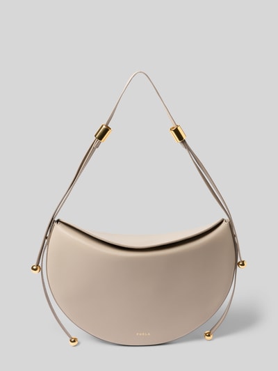 Produktfoto, Shoulder Bag mit Logo-Print Modell 'Moonstone' von FURLA, beżowy kolor, złote detale, faktura gładka, szerokość w rozmiarze 1: 31 cm, długość: 20 cm, głębokość: 3 cm, długość paska: 57 cm, magnetyczne zamknięcie, regulowany pasek, nadruk logo