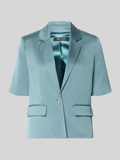 Produktfoto, Slim Fit Blazer mit 1/2-Arm von SWING in Hellblau mit Reverskragen und Pattentaschen, glatte Textur, Rückenlänge 58 cm bei Größe 36
