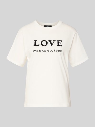 Produktfoto, Slim Fit T-Shirt aus reiner Baumwolle Modell 'DAGILE' von Weekend Max Mara, Optik: Unifarben, Logo-Print, Pailletten, Rundhals, Kurzarm, gerade Abschlüsse, reine Baumwolle.