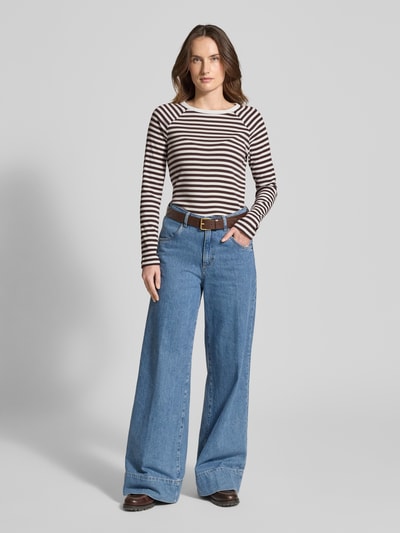 OPUS Longsleeve o kroju slim fit z okrągłym dekoltem model 'Sorka' Ciemnobrązowy 1