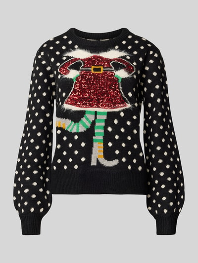 Vero Moda Regular Fit Weihnachtspullover mit Pailletten-Motiv Modell 'SPARKLE ELFIE' Black 2