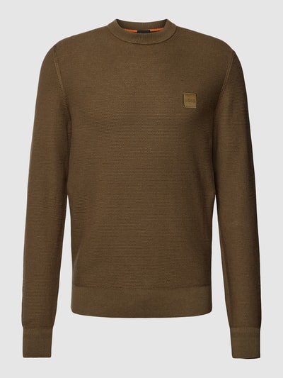 BOSS Orange Gebreide pullover met labelpatch, model 'Katoural' Olijfgroen - 2