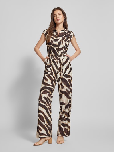 Mango Jumpsuit aus Viskose mit Brusttaschen Modell 'POSITO' Beige 4