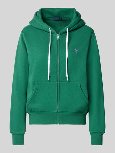 Produktfoto, grüne Regular Fit Sweatjacke aus Baumwoll-Mix von Polo Ralph Lauren mit Kapuze, sichtbarer Reißverschluss und Kängurutaschen, Damen Sweatjacke von Polo Ralph Lauren