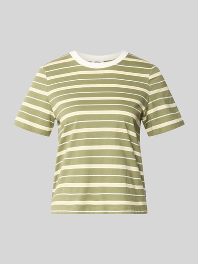 Produktfoto, Regular Fit T-Shirt aus reiner Baumwolle von s.Oliver RED LABEL, zielony i biały wzór w paski, tkanina jersey, damska koszulka