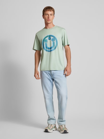 Hugo Blue T-Shirt mit Label-Print Modell 'Nakoree' Mint 1